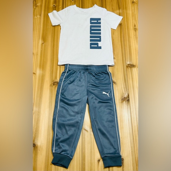 PUMA Kids Boy 3Pc Set Brand Logo Shirts And Pants, Blue/Grey Size 4T Kids - Picture 6 of 13
